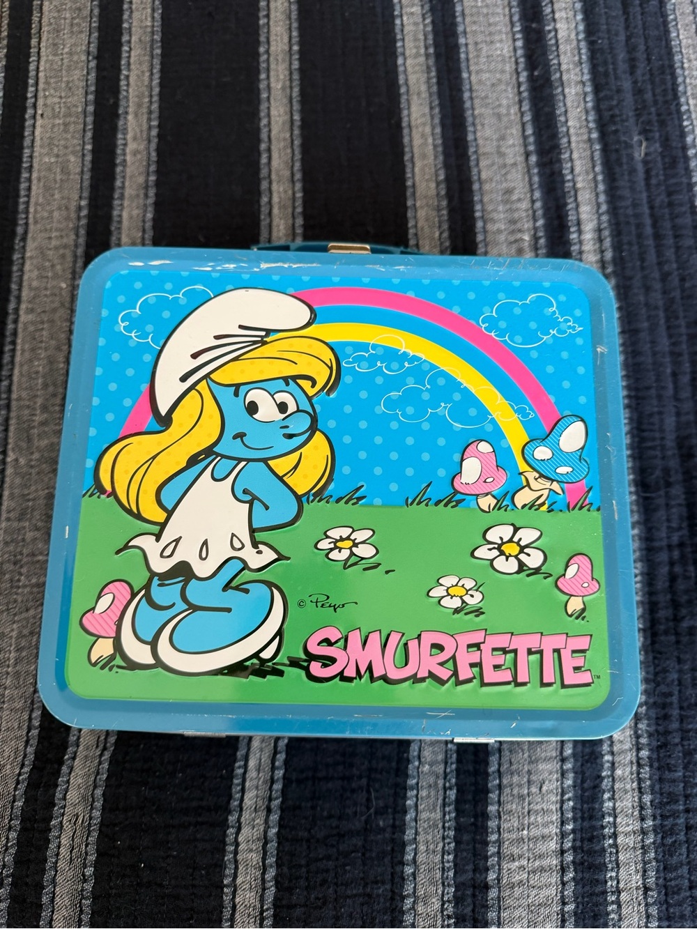 Vintage Smurfette Blue Tin Lunchbox - Classic Smurfs Collectible